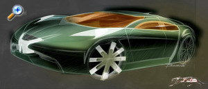 dessins du concept-car PEUGEOT 908 RC: Vue de 3/4 avant. Seul le nez sera repris sur le concept-car final.